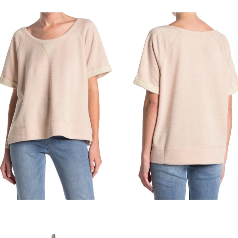 CUPCAKES AND CASHMERE Beige Lurex French Terry Top NWT Size XS